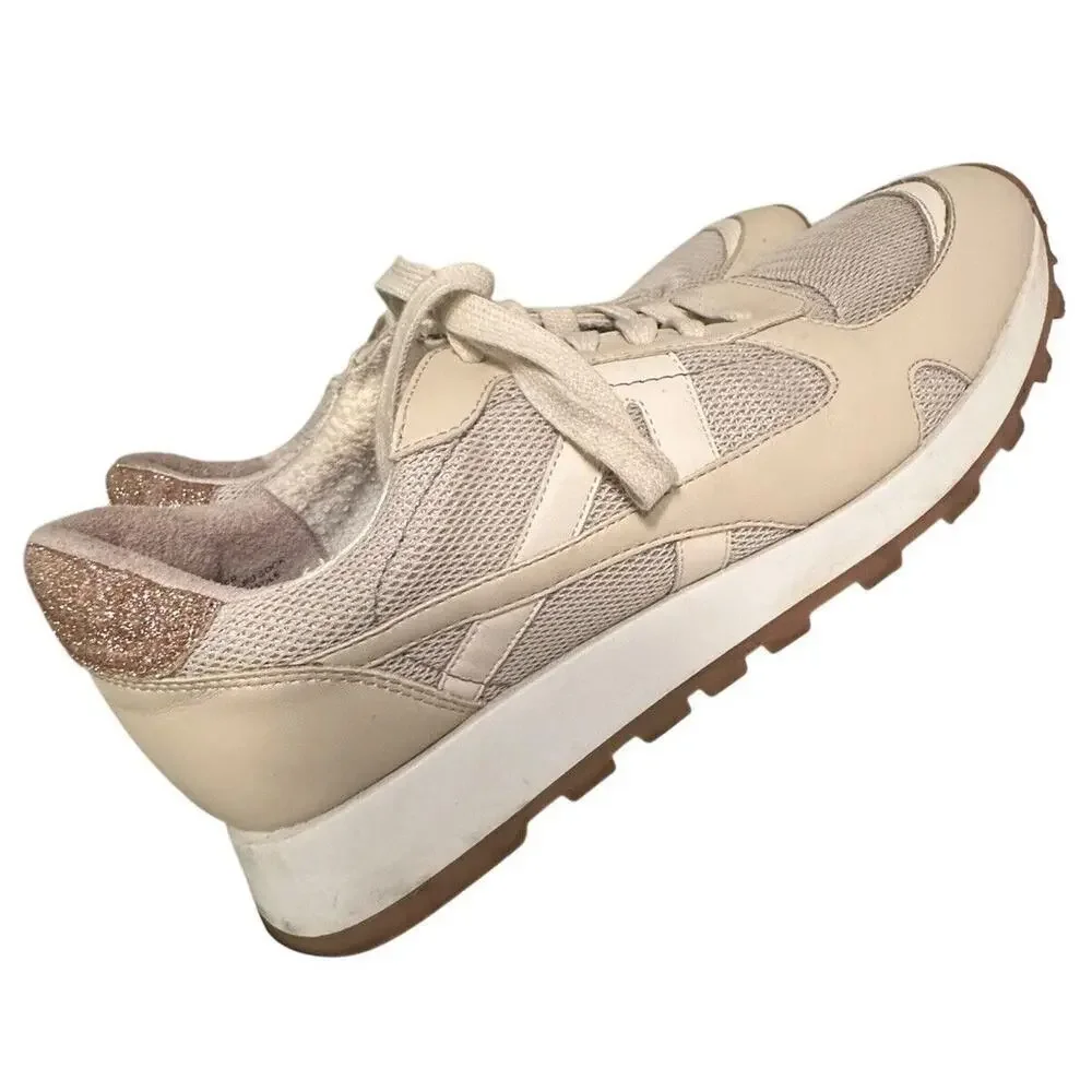Dolce‎ Vita Markus Ivory Leather Mesh Sneakers Gold Womens 9.5